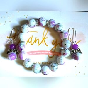 Purple flowers bloom earrings and bracelet set